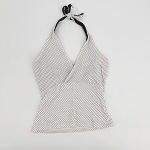 Energie Halter Top Polka Dot Y2K Women Size Medium White Black Sleeveless Shirt